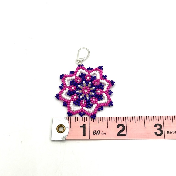 HAND CRAFTED Purple Beaded Flower Chunky Earrings - Picture 6 of 8